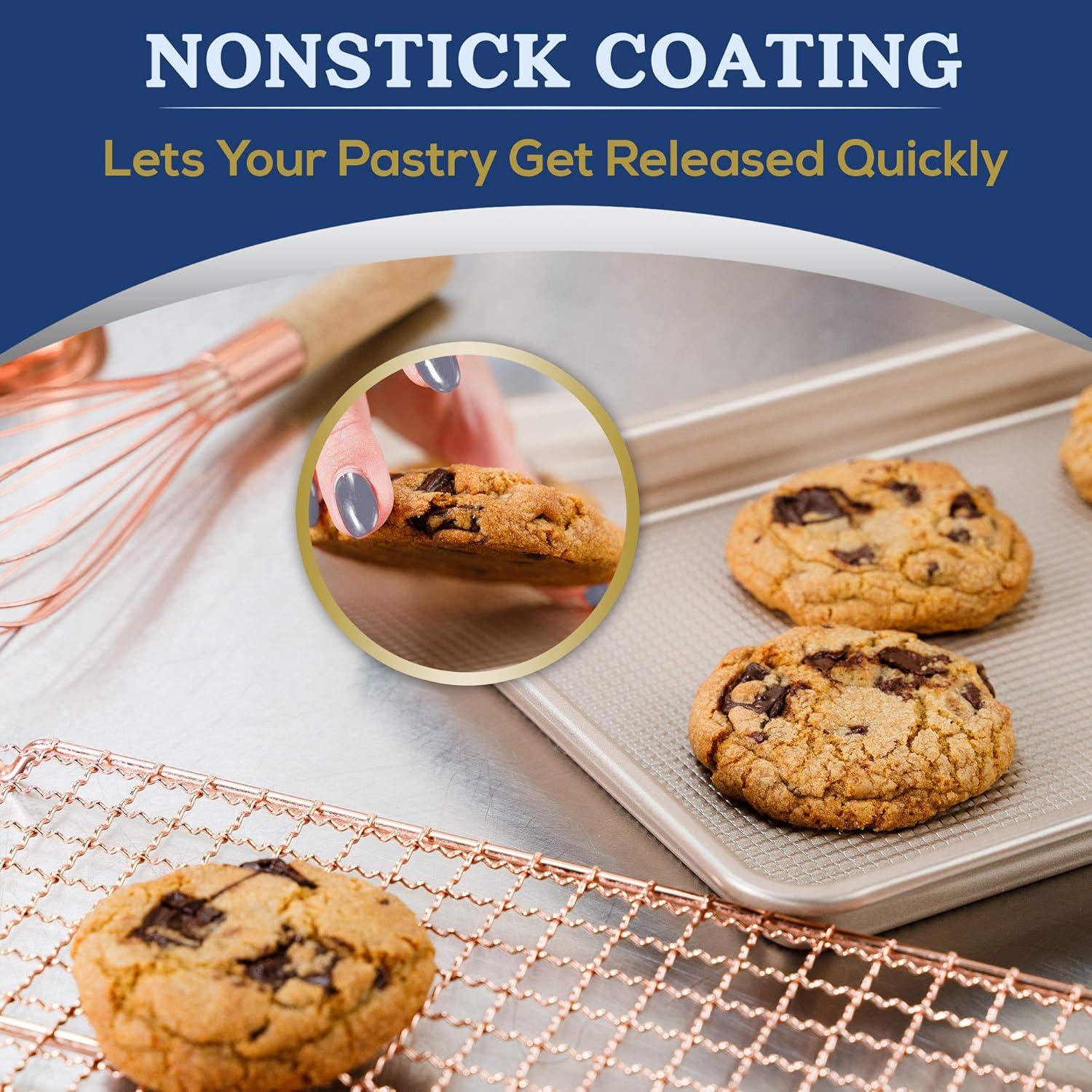 imageUltra Cuisine Nonstick Quarter Sheet 13 cookie sheets Baking Pan Warp Scratch Resistant Texture for Easy Food Release Durable Carbon Steel Design Professional Quality 9 x 13 Baking PanChampagne