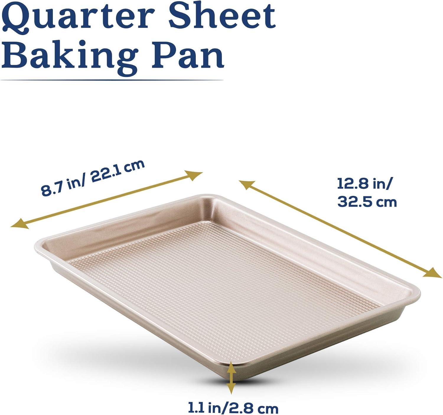imageUltra Cuisine Nonstick Quarter Sheet 13 cookie sheets Baking Pan Warp Scratch Resistant Texture for Easy Food Release Durable Carbon Steel Design Professional Quality 9 x 13 Baking PanChampagne