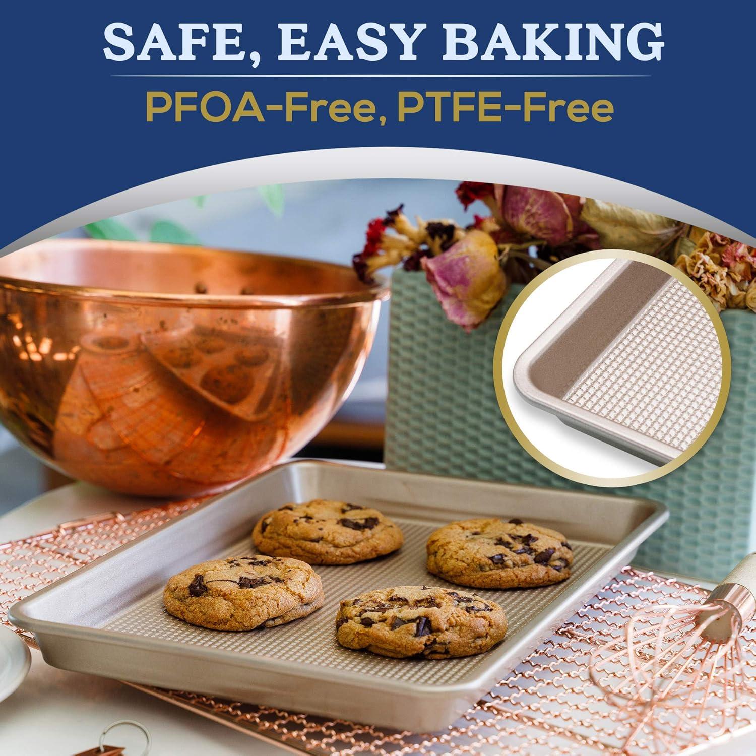 imageUltra Cuisine Nonstick Quarter Sheet 13 cookie sheets Baking Pan Warp Scratch Resistant Texture for Easy Food Release Durable Carbon Steel Design Professional Quality 9 x 13 Baking PanChampagne