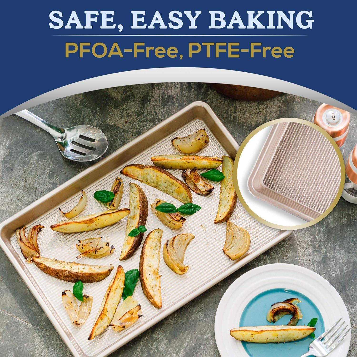 imageUltra Cuisine Nonstick Quarter Sheet 13 cookie sheets Baking Pan Warp Scratch Resistant Texture for Easy Food Release Durable Carbon Steel Design Professional Quality 9 x 13 Baking PanChampagne