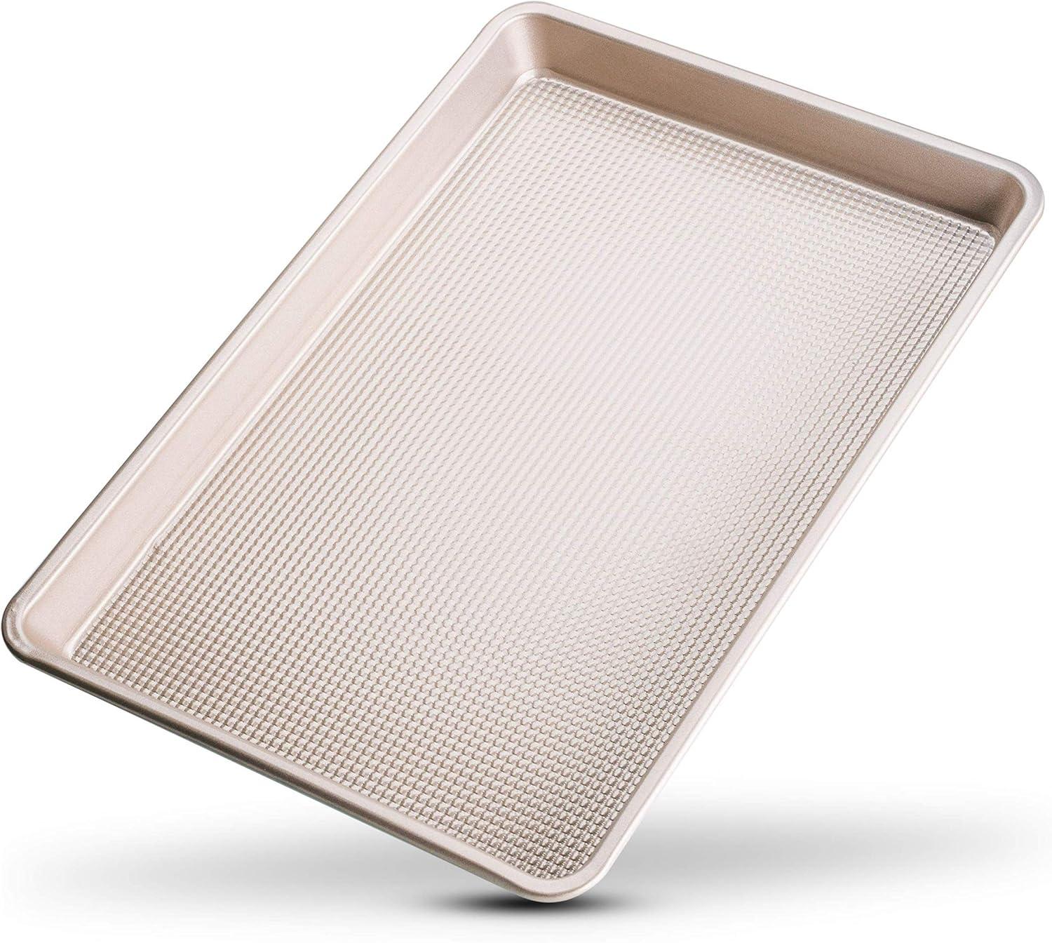 imageUltra Cuisine Nonstick Quarter Sheet 13 cookie sheets Baking Pan Warp Scratch Resistant Texture for Easy Food Release Durable Carbon Steel Design Professional Quality 9 x 13 Baking PanChampagne