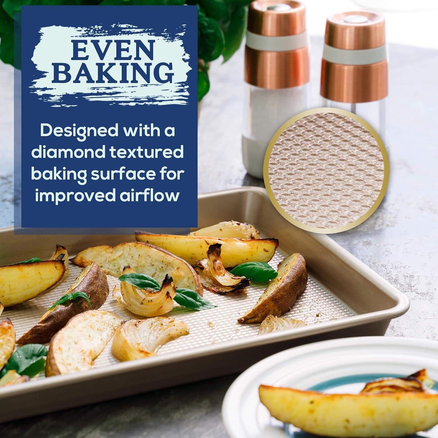 imageUltra Cuisine Nonstick Quarter Sheet 13 cookie sheets Baking Pan Warp Scratch Resistant Texture for Easy Food Release Durable Carbon Steel Design Professional Quality 9 x 13 Baking PanChampagne