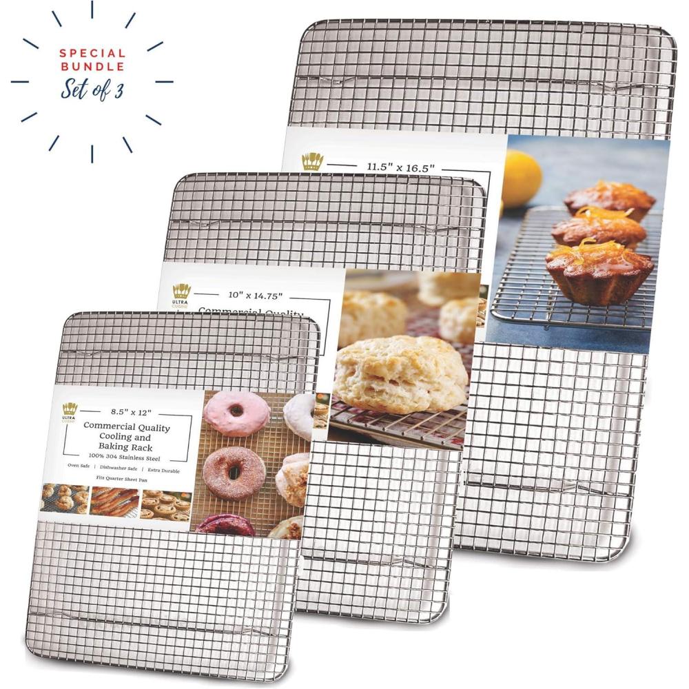 Jelly Rack 3 Stainless Steel Wire Cooling Rack for Baking – 3 Pack – 1 for Half ...