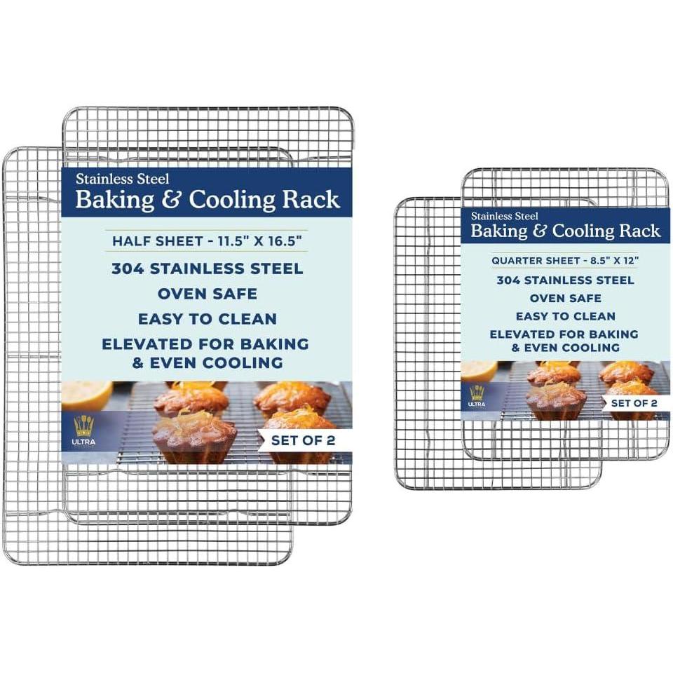 imageUltra Cuisine Heavy Duty 100 Stainless Steel Cooling Rack for Cooking and Baking Baking Rack amp Wire Cooling Rack Fits Half and Quarter Sheet Pans 115x 165 and 85x 12