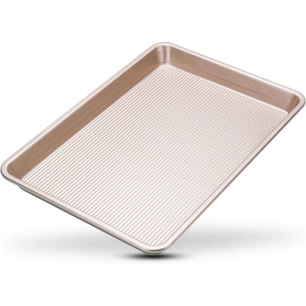 imageUltra Cuisine Nonstick Quarter Sheet 13 cookie sheets Baking Pan Warp Scratch Resistant Texture for Easy Food Release Durable Carbon Steel Design Professional Quality 9 x 13 Baking PanChampagne