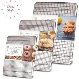 Stainless Steel Wire Cooling Rack for Baking – 3 Pack – 1 for Half Sheet Pans, 1 for Jelly Roll Pans, and 1 for Quarter Sheet Pans – Oven-safe, Heavy Duty Commercial Quality