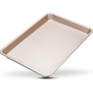 Ultra Cuisine Nonstick Quarter Sheet 13 +cookie sheets Baking Pan – Warp – Scratch Resistant – Texture for Easy Food Release – Durable Carbon Steel Design – Professional Quality 9 x 13 Baking Pan(Champagne)