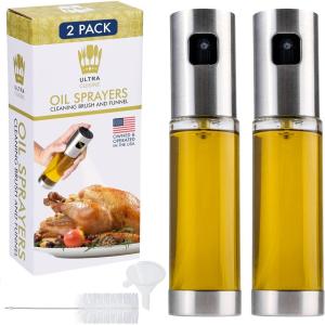 Ultra Cuisine Olive Oil Sprayer Set – Glass Mister Bottle for Air Fryer – Includes Refill Funnel, Bottle Brush, 100ml