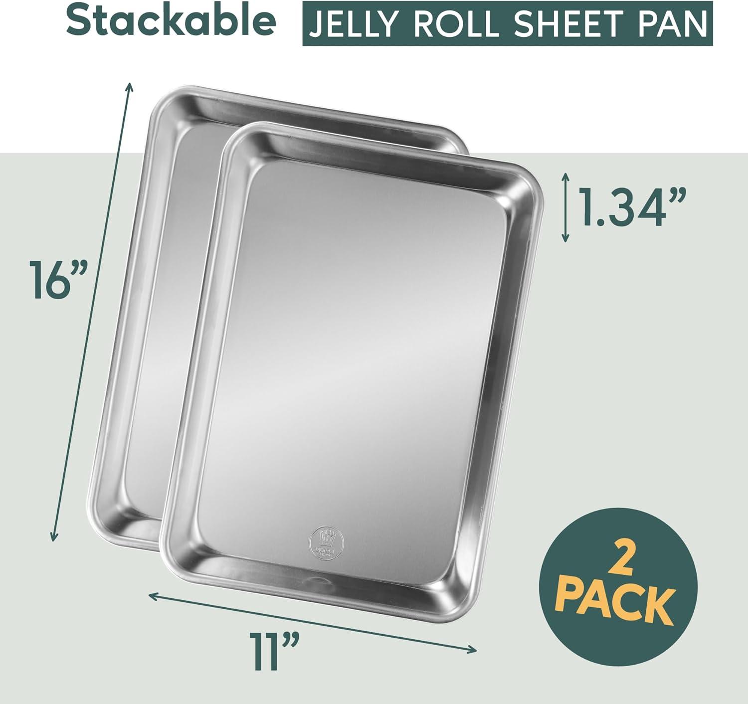 imageUltra Cuisine Jelly Roll Baking Sheet Pan Set of 2 Professional Bakeware for Roasting amp More FoodSafe Warp Resistant Bake Trays for Oven Rimmed Cookie Sheets for Baking Aluminum 16 x11Jelly Roll