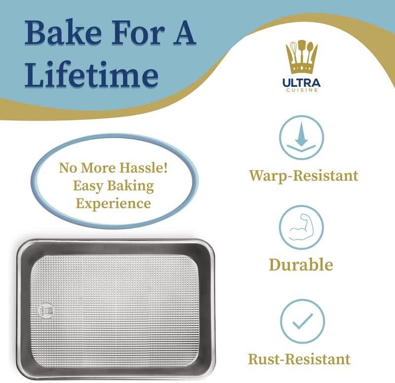 imageUltra Cuisine Jelly Roll Baking Sheet Pan Set of 2 Professional Bakeware for Roasting amp More FoodSafe Warp Resistant Bake Trays for Oven Rimmed Cookie Sheets for Baking Aluminum 16 x11Quarter