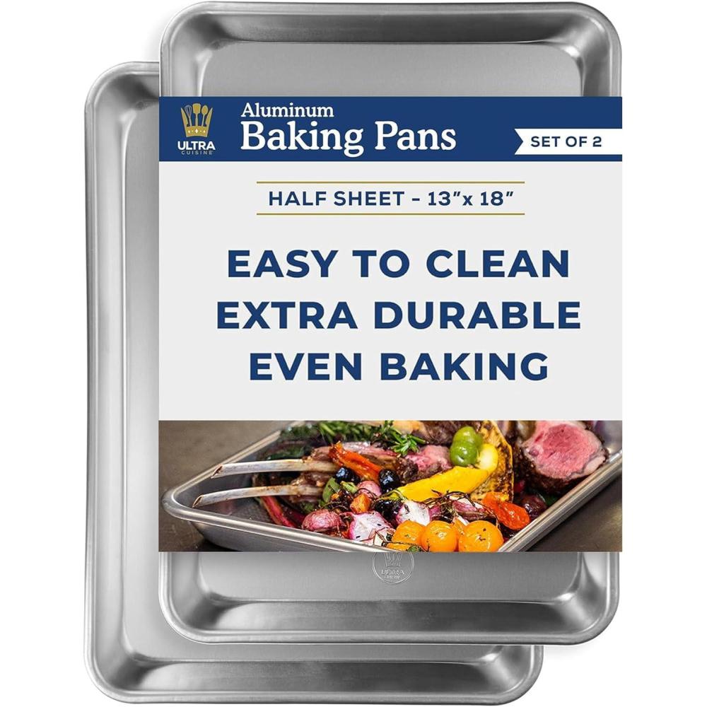 imageUltra Cuisine Jelly Roll Baking Sheet Pan Set of 2 Professional Bakeware for Roasting amp More FoodSafe Warp Resistant Bake Trays for Oven Rimmed Cookie Sheets for Baking Aluminum 16 x11Half