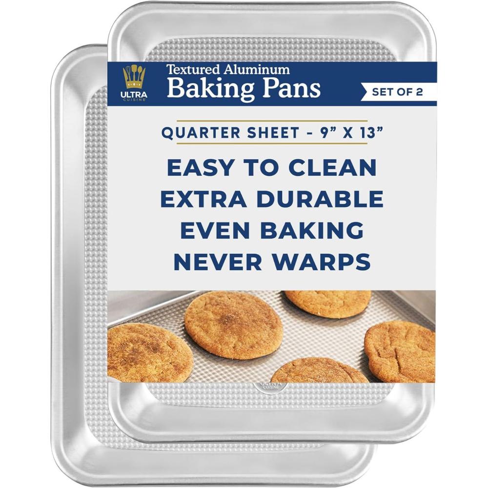 imageUltra Cuisine Jelly Roll Baking Sheet Pan Set of 2 Professional Bakeware for Roasting amp More FoodSafe Warp Resistant Bake Trays for Oven Rimmed Cookie Sheets for Baking Aluminum 16 x11Quarter
